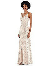 Side View Thumbnail - Coquette Floral Print Faux Wrap Criss Cross Back Maxi Dress with Adjustable Straps