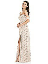 Side View Thumbnail - Coquette Floral Print Off-the-Shoulder Draped Sleeve Maxi Dress with Front Slit