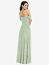 Rear View Thumbnail - Vintage Primrose Sage Off-the-Shoulder Draped Sleeve Maxi Dress with Front Slit