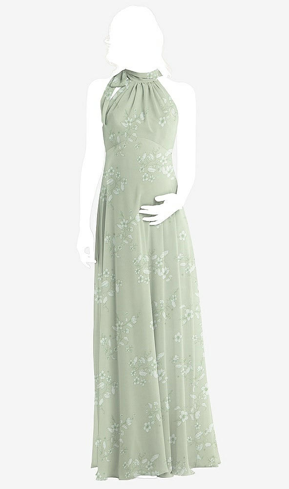 Front View - Vintage Primrose Sage Scarf Tie High Neck Halter Chiffon Maternity Dress