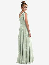 Rear View Thumbnail - Vintage Primrose Sage One-Shoulder Scarf Bow Chiffon Junior Bridesmaid Dress