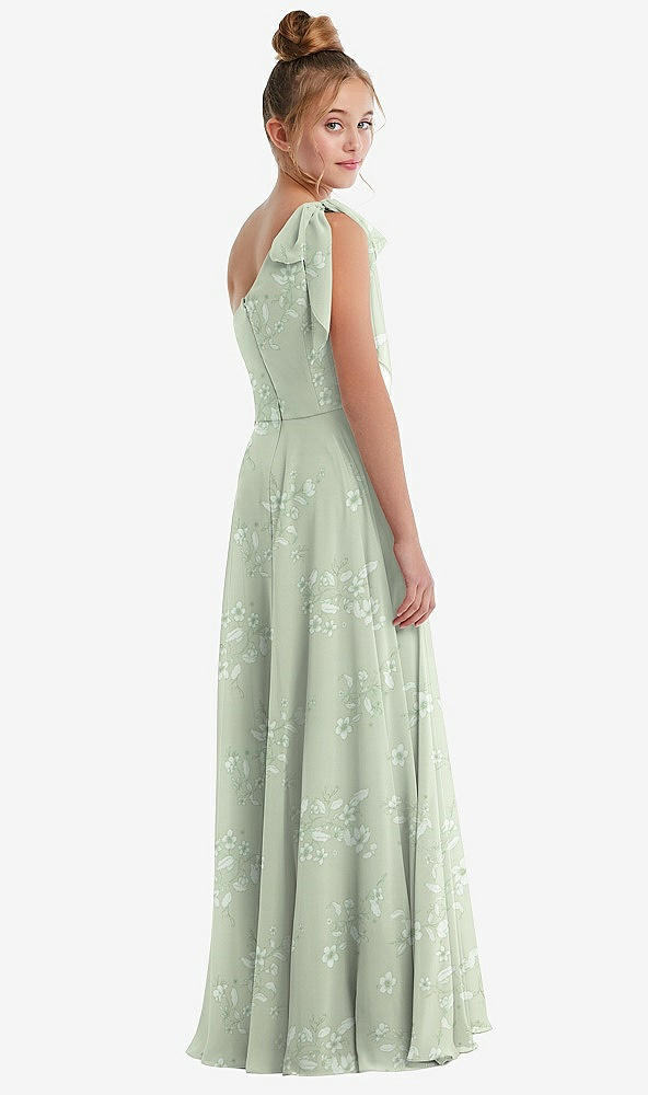 Back View - Vintage Primrose Sage One-Shoulder Scarf Bow Chiffon Junior Bridesmaid Dress