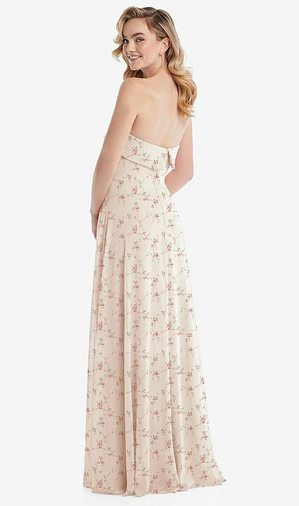 Back View - Coquette Floral Print Cuffed Strapless Maxi Dress with Front Slit