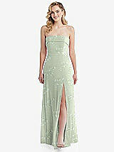 Front View Thumbnail - Vintage Primrose Sage Cuffed Strapless Maxi Dress with Front Slit