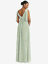 Rear View Thumbnail - Vintage Primrose Sage Plunge Neckline Bow Shoulder Empire Waist Chiffon Maxi Dress