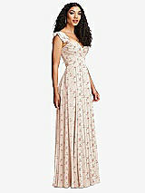 Side View Thumbnail - Coquette Floral Print Shirred Cross Bodice Lace Up Open-Back Maxi Dress with Flutter Sleeves