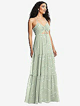 Alt View 1 Thumbnail - Vintage Primrose Sage Drawstring Bodice Gathered Tie Open-Back Maxi Dress with Tiered Skirt