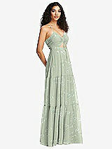 Side View Thumbnail - Vintage Primrose Sage Drawstring Bodice Gathered Tie Open-Back Maxi Dress with Tiered Skirt