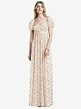 Front View Thumbnail - Coquette Floral Print Regency Empire Waist Puff Sleeve Chiffon Maxi Dress