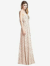 Side View Thumbnail - Coquette Floral Print Shirred Bodice Strapless Chiffon Maxi Dress with Optional Straps