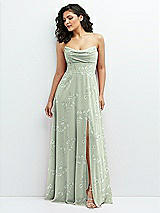 Alt View 1 Thumbnail - Vintage Primrose Sage Chiffon Corset Maxi Dress with Removable Off-the-Shoulder Swags