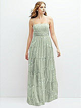 Front View Thumbnail - Vintage Primrose Sage Modern Regency Chiffon Tiered Maxi Dress with Tie-Back