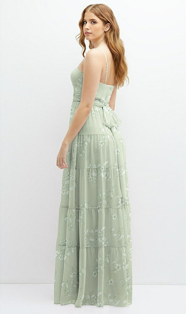 Back View - Vintage Primrose Sage Modern Regency Chiffon Tiered Maxi Dress with Tie-Back