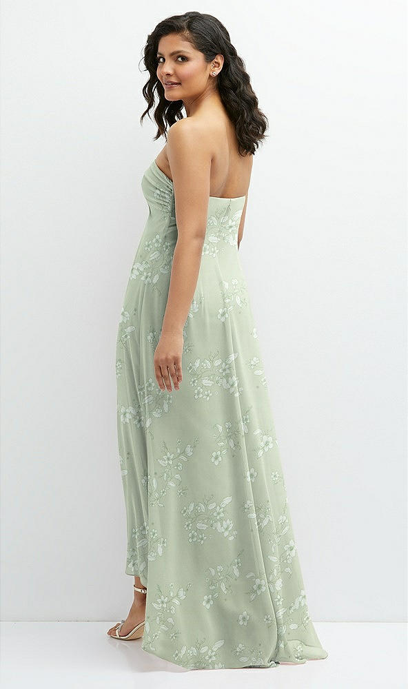 Back View - Vintage Primrose Sage Strapless Draped Notch Neck Chiffon High-Low Dress