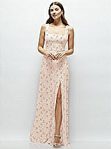 Front View Thumbnail - Coquette Floral Print Square Neck Chiffon Maxi Dress with Circle Skirt