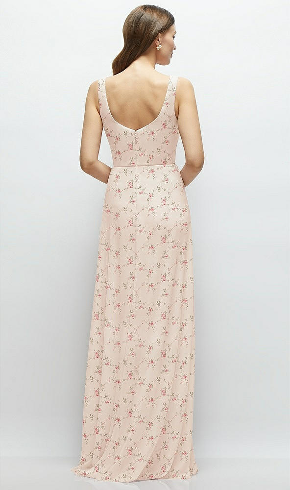 Back View - Coquette Floral Print Square Neck Chiffon Maxi Dress with Circle Skirt