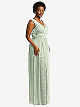 Alt View 1 Thumbnail - Vintage Primrose Sage Sleeveless Draped Chiffon Maxi Dress with Front Slit