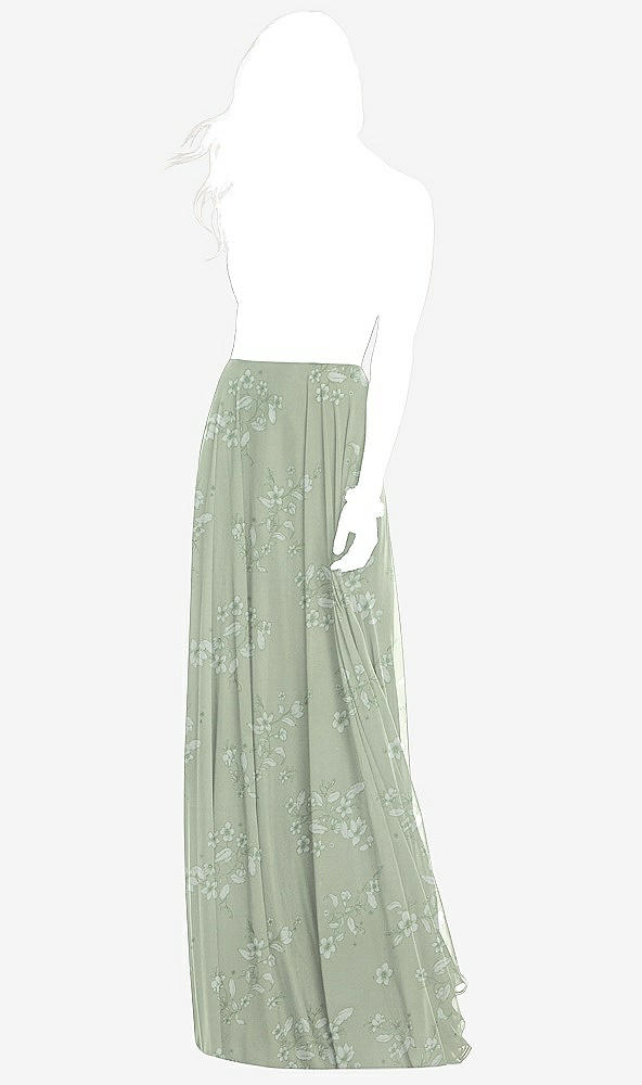 Front View - Vintage Primrose Sage Chiffon Maxi Skirt