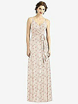 Front View Thumbnail - Coquette Floral Print Draped Wrap Chiffon Maxi Dress with Sash