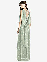 Rear View Thumbnail - Vintage Primrose Sage Split Sleeve Backless Chiffon Maxi Dress