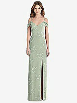 Front View Thumbnail - Vintage Primrose Sage Off-the-Shoulder Chiffon Trumpet Gown with Front Slit