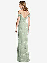 Rear View Thumbnail - Vintage Primrose Sage Off-the-Shoulder Chiffon Trumpet Gown with Front Slit