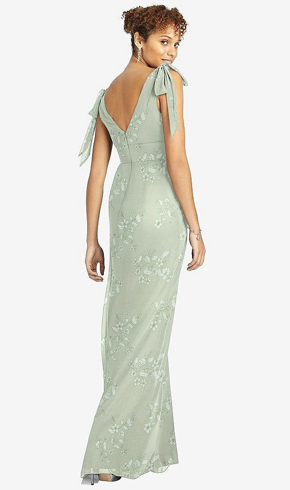 Back View - Vintage Primrose Sage Bow-Shoulder Sleeveless Deep V-Back Mermaid Dress