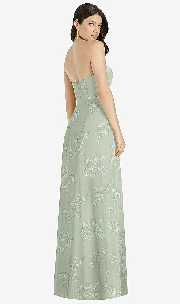 Back View - Vintage Primrose Sage Strapless Notch Chiffon Maxi Dress