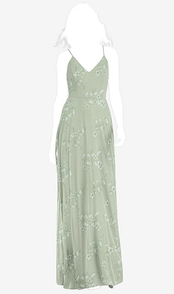 Front View - Vintage Primrose Sage Criss Cross Back A-Line Maxi Dress