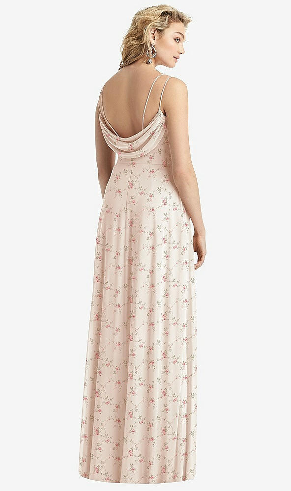 Front View - Coquette Floral Print Cowl-Back Double Strap Maxi Dress with Side Slit