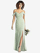 Front View Thumbnail - Vintage Primrose Sage Off-the-Shoulder Criss Cross Bodice Trumpet Gown