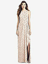 Front View Thumbnail - Coquette Floral Print Sleeveless Chiffon Dress with Draped Front Slit