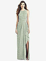 Front View Thumbnail - Vintage Primrose Sage Sleeveless Chiffon Dress with Draped Front Slit