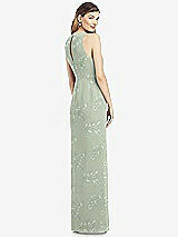 Rear View Thumbnail - Vintage Primrose Sage Sleeveless Chiffon Dress with Draped Front Slit