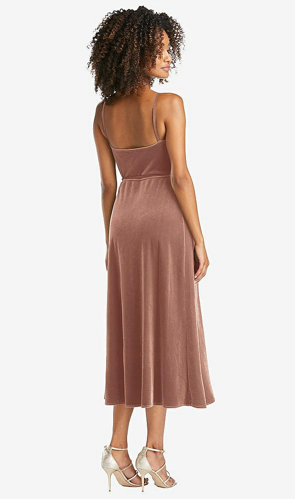 Back View - Tawny Rose Velvet Midi Wrap Dress with Pockets