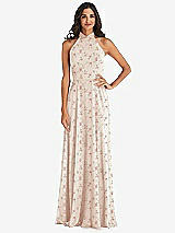 Alt View 1 Thumbnail - Coquette Floral Print High Neck Halter Backless Maxi Dress