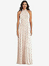 Alt View 2 Thumbnail - Coquette Floral Print High Neck Halter Backless Maxi Dress