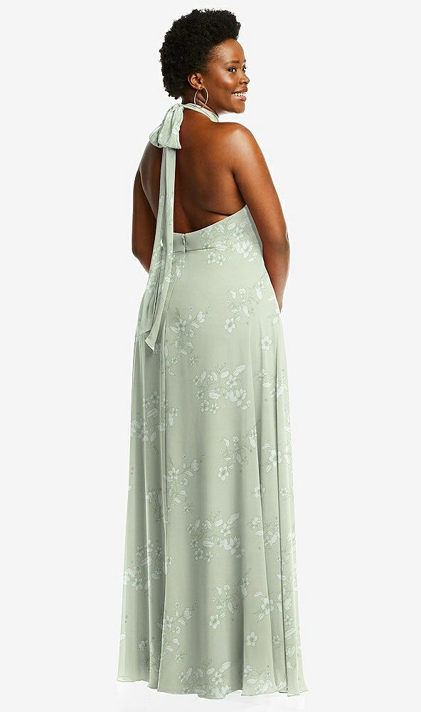 Back View - Vintage Primrose Sage High Neck Halter Backless Maxi Dress