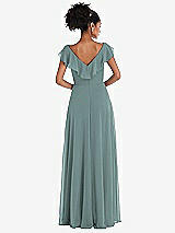 Rear View Thumbnail - Icelandic Ruffle-Trimmed V-Back Chiffon Maxi Dress