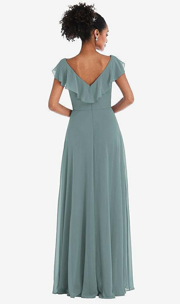 Back View - Icelandic Ruffle-Trimmed V-Back Chiffon Maxi Dress