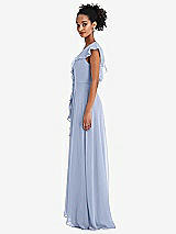 Side View Thumbnail - Sky Blue Ruffle-Trimmed V-Back Chiffon Maxi Dress