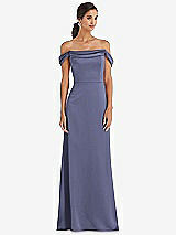 Alt View 1 Thumbnail - French Blue Draped Pleat Off-the-Shoulder Maxi Dress