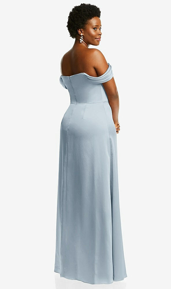 Back View - Mist Draped Pleat Off-the-Shoulder Maxi Dress