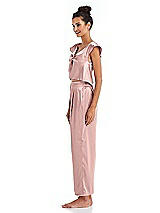 Side View Thumbnail - Rose - PANTONE Rose Quartz Satin Ankle Wide-Leg Lounge Pants - Vic