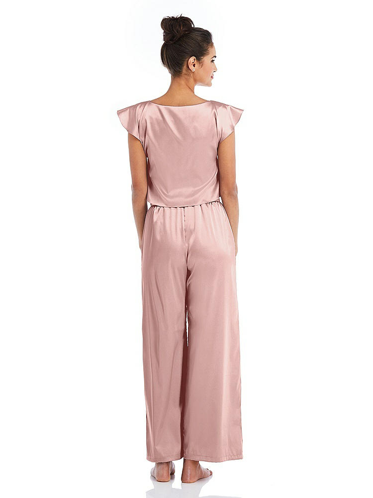 Back View - Rose - PANTONE Rose Quartz Satin Ankle Wide-Leg Lounge Pants - Vic