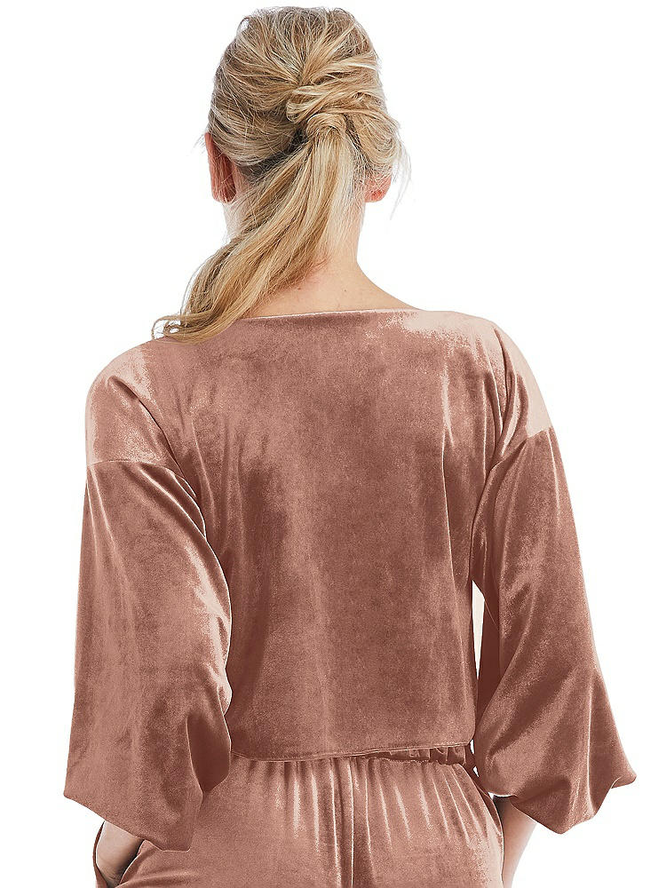 Back View - Tawny Rose Tie-Front Velvet Puff Sleeve Top - Poppy