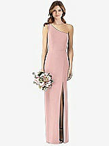 Front View Thumbnail - Rose - PANTONE Rose Quartz One-Shoulder Crepe Trumpet Gown with Front Slit