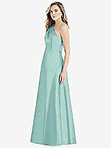 Side View Thumbnail - Coastal Pleated Draped One-Shoulder Satin Maxi Dress with Pockets