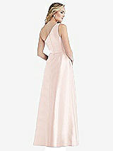 Rear View Thumbnail - Blush Pleated Draped One-Shoulder Satin Maxi Dress with Pockets