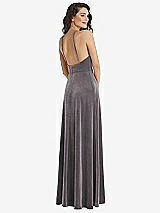 Rear View Thumbnail - Caviar Gray High Neck Halter Open-Back Velvet Dress - Alix